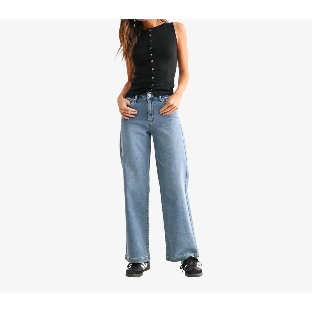 NEW JBD. slim wide leg sweat-denim jean in blue